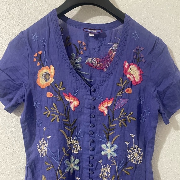 Johnny Was floral embroidered Nila blue tunic button  dress XXS fits XS/S - Picture 9 of 15
